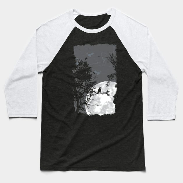 Moonlit crows Baseball T-Shirt by SerialWordAbuser